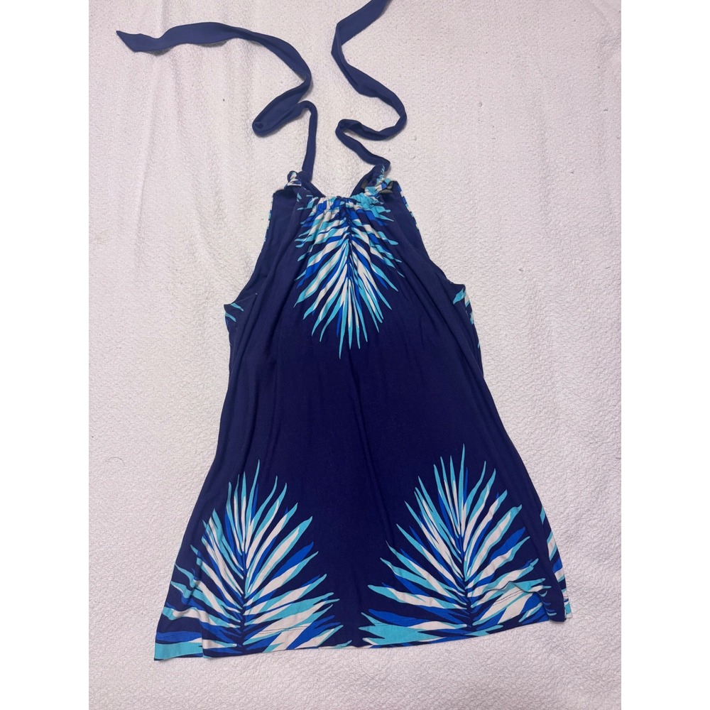 Tommy Bahama Halter Top Navy Blue Tropical Palm Leaf Print XS Sleeveless Blouse